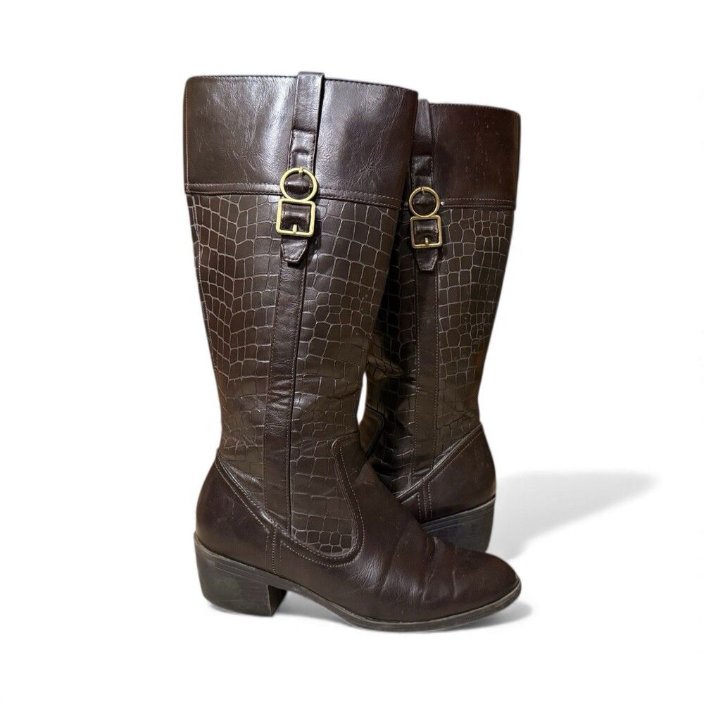 LifeStride Women's Brown Wish Dress Boots Tall Reptile Print Vegan Faux Leather